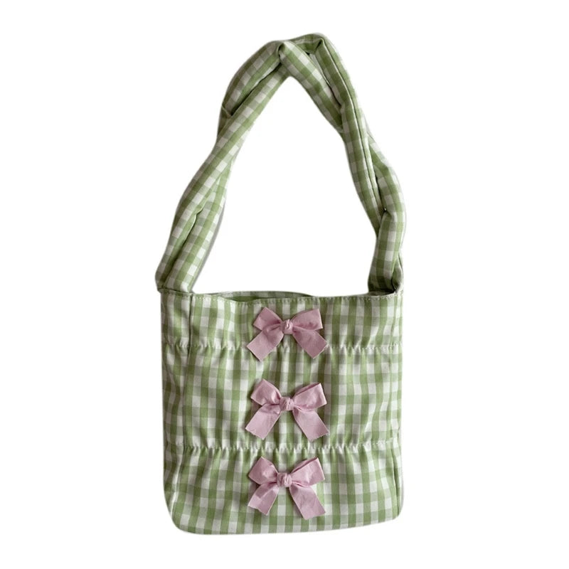 Women Shoulder Bag Bowknot Plaid Handbag Tote Bag