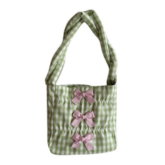 Women Shoulder Bag Bowknot Plaid Handbag Tote Bag