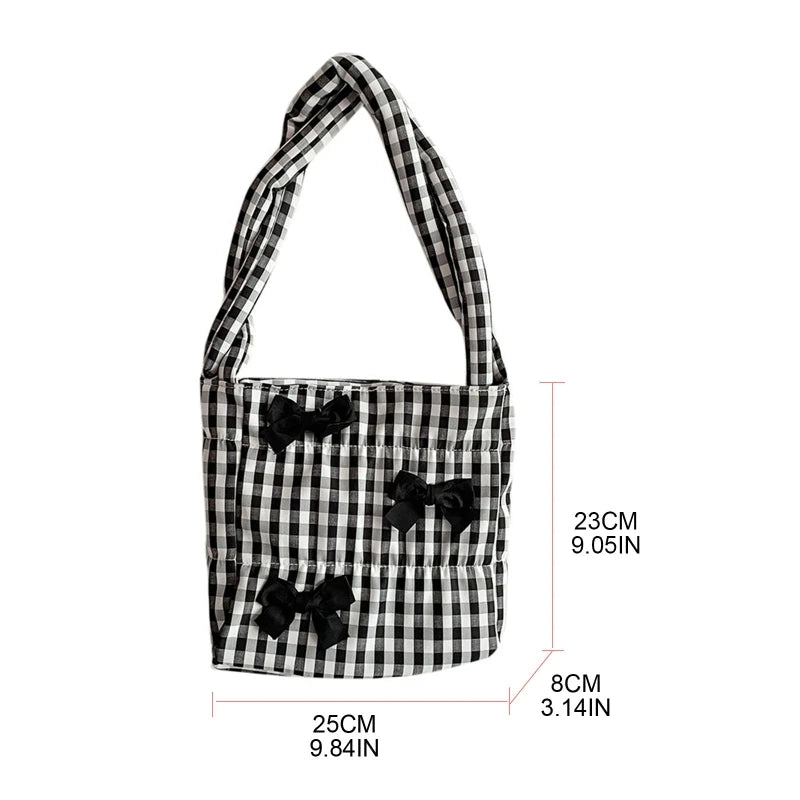 Women Shoulder Bag Bowknot Plaid Handbag Tote Bag