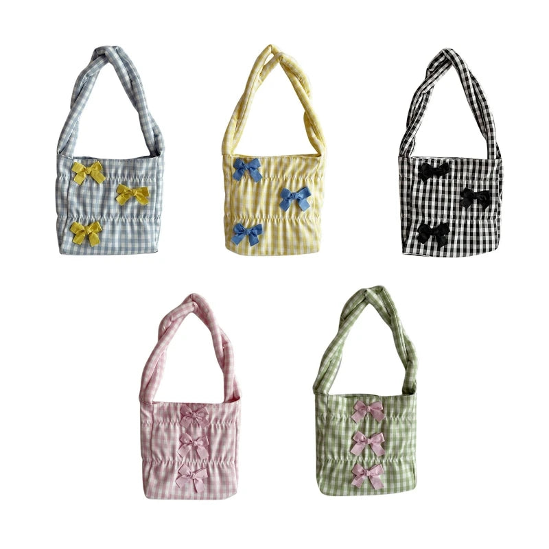 Women Shoulder Bag Bowknot Plaid Handbag Tote Bag