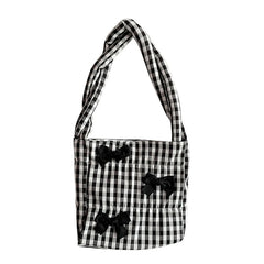 Women Shoulder Bag Bowknot Plaid Handbag Tote Bag