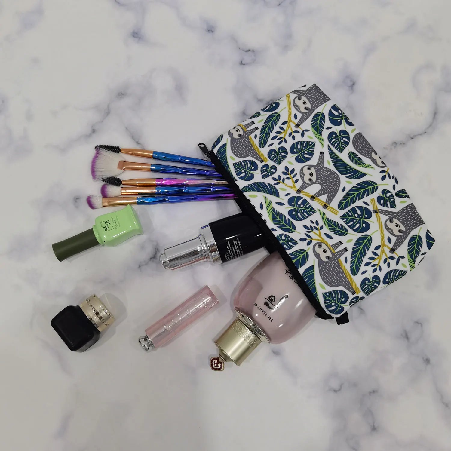 Alpaca Sloth Printed Makeup Bag Animal Floral Pattern Cosmetic Bag