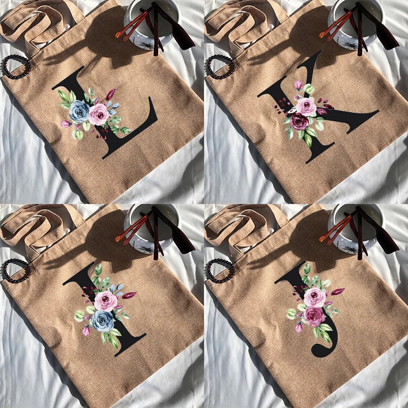 Alphabet Print Shopping Bag Canvas Bags Large Capacity College Handbag