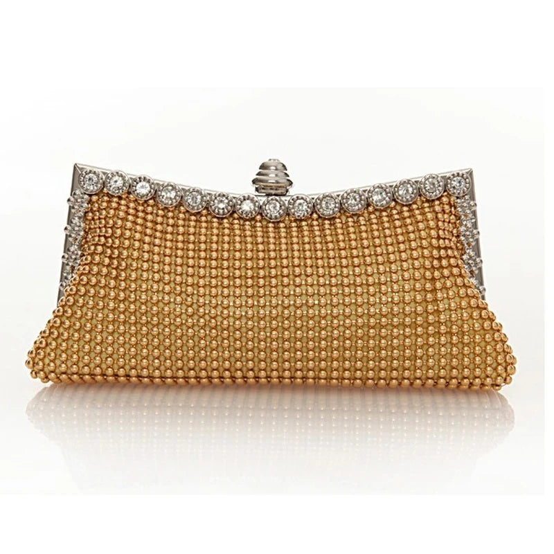 Aluminum Bead Women Evening Bag Rhinestone Clutch Chain Handbag