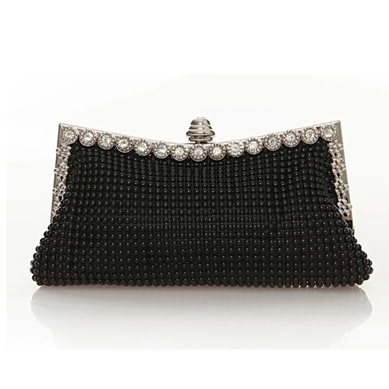 Aluminum Bead Women Evening Bag Rhinestone Clutch Chain Handbag