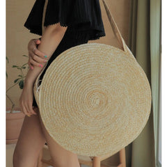 Summer Round Straw Bag for Women Large Drawstring Beach Bags Vintage Handbags