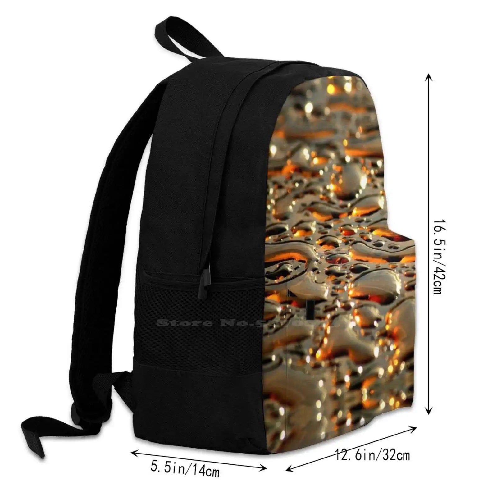 Amber Glass Liquid Bags Backpacks Water Drops Abstract