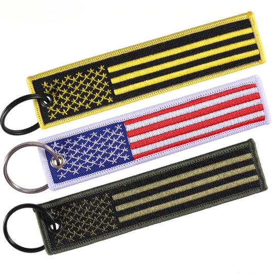 American Flag Embroidered Keychain Halloween Christmas Multicolor Key Tag