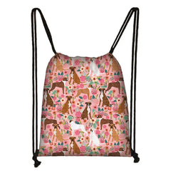 Flower Cat Dog Print Drawstring Bag Women Backpacks Multi-function Shoe Bag
