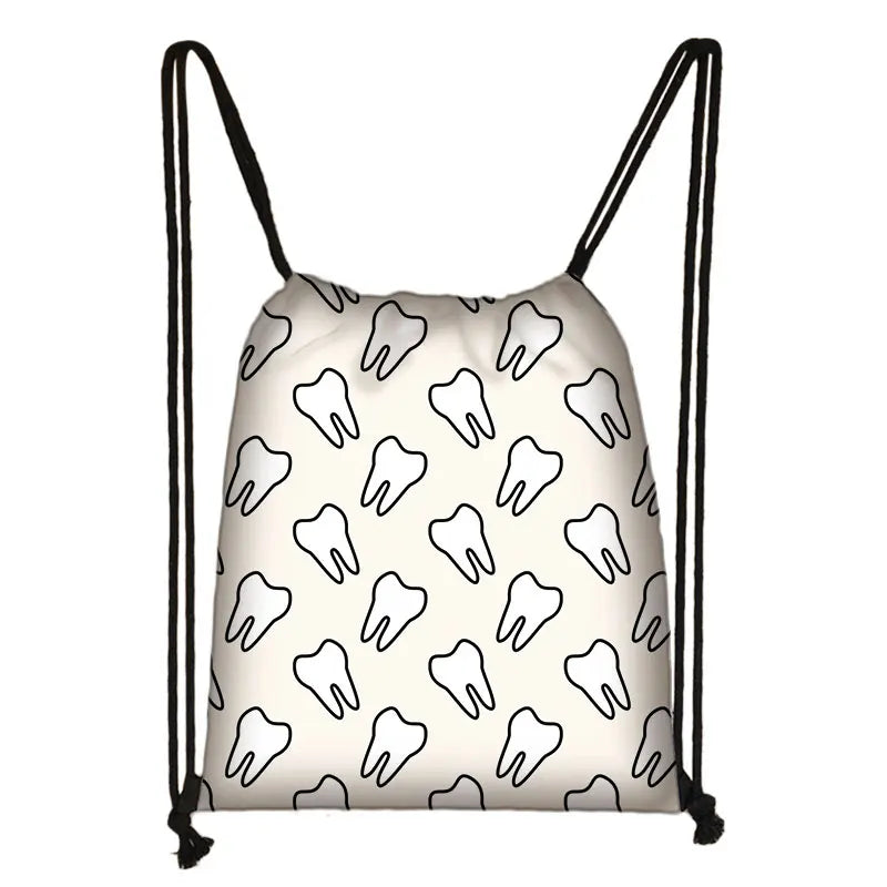 Angel Teeth Print Backpack Girls Dental Hygienist Drawstring Bag