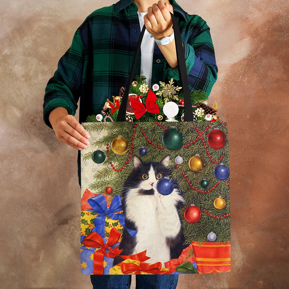 Cat Print Canvas Shoulder Bag Large Capacity Tote