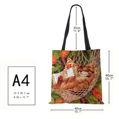 Cat Print Canvas Shoulder Bag Large Capacity Tote