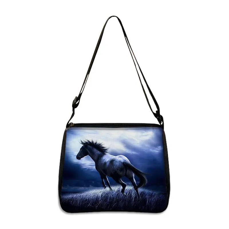 Horse Print Shoulder Bag Women Canvas Messenger Bag Retro Clutch