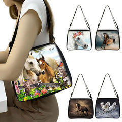 Horse Print Shoulder Bag Women Canvas Messenger Bag Retro Clutch