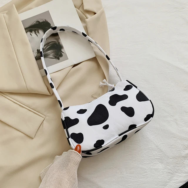 Animal Print Canvas Shoulder Underarm Bag Vintage Ladies Small Purse