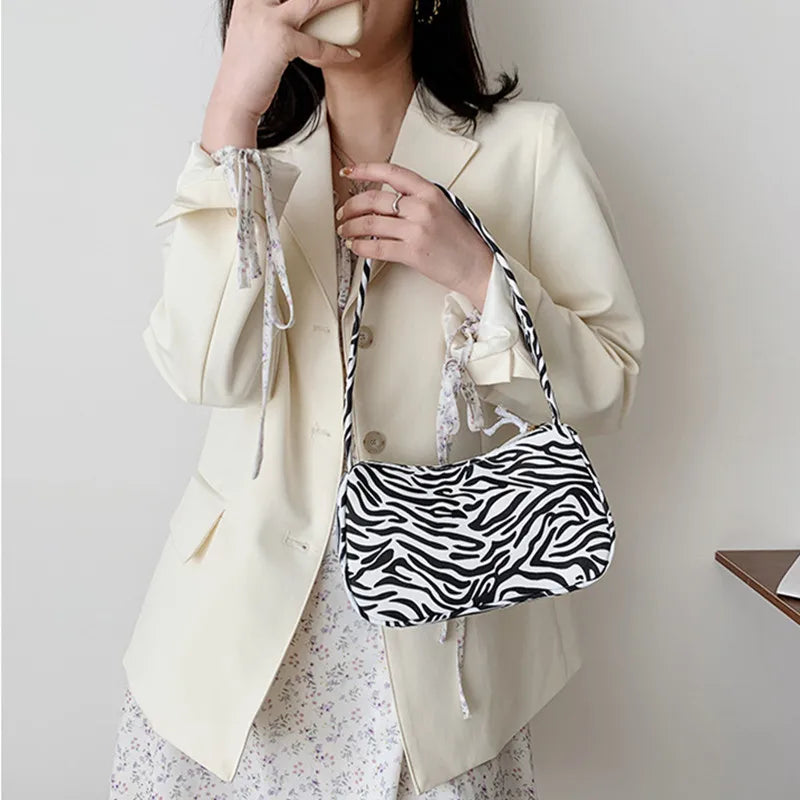 Animal Print Canvas Shoulder Bag Vintage Small Purse