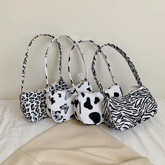Animal Pattern Print Canvas Shoulder Underarm Bag Vintage Small Purse Handbags