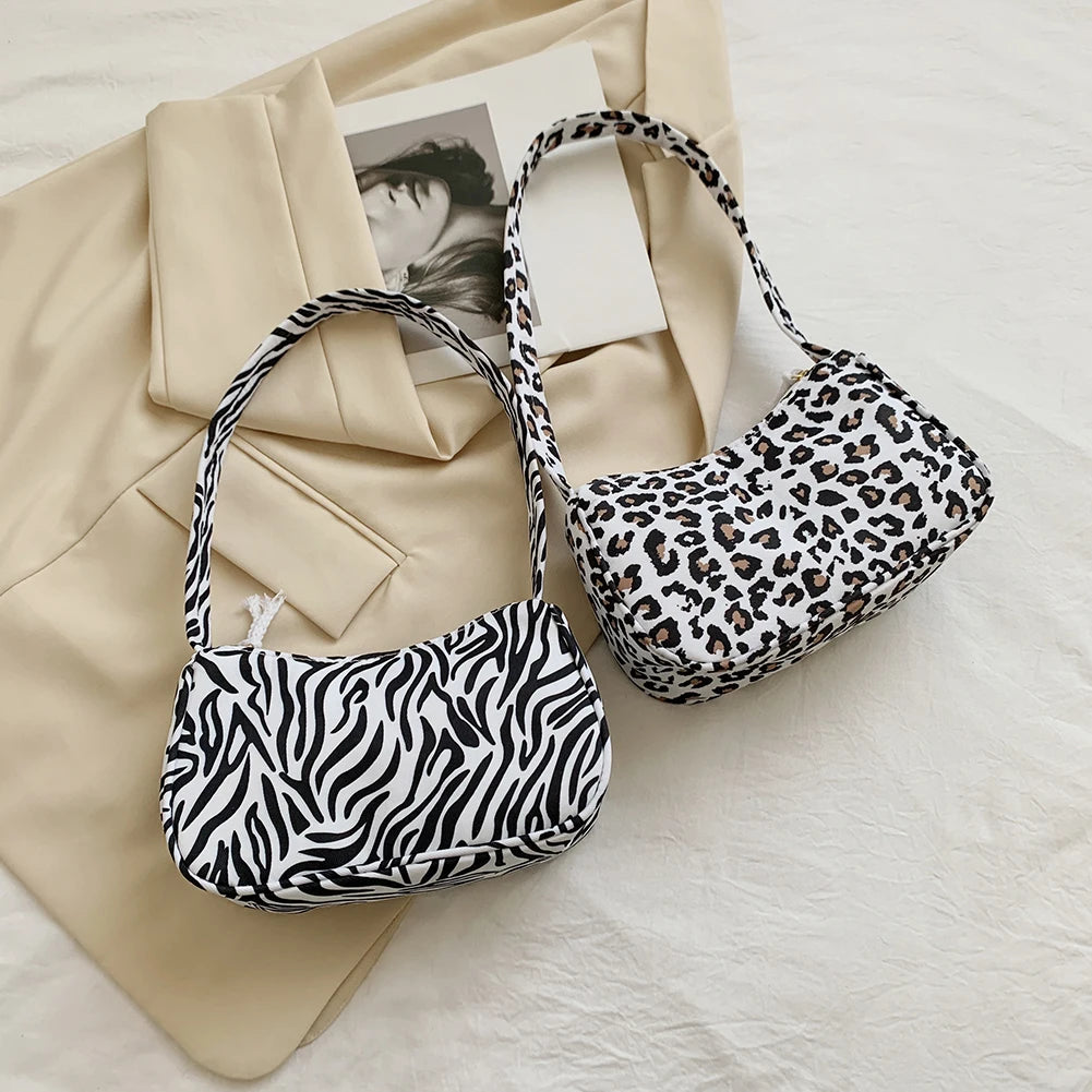 Animal Print Canvas Shoulder Bag Vintage Ladies Small Purse