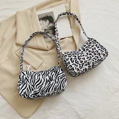 Animal Print Canvas Shoulder Bag Vintage Ladies Small Purse