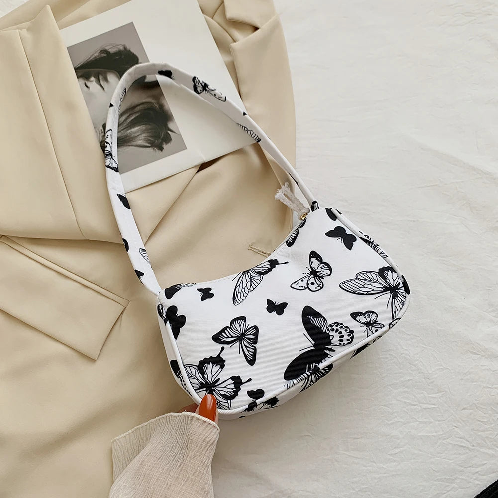 Animal Print Canvas Shoulder Bag Retro Ladies Small Handbag