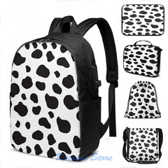 Animal Print Cow Spots USB Charge Backpack School Travel Laptop Bag