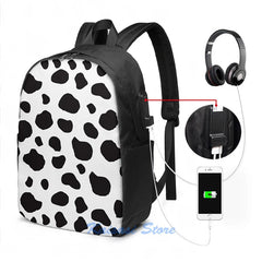 Animal Print Cow Spots USB Charge Backpack School Travel Laptop Bag