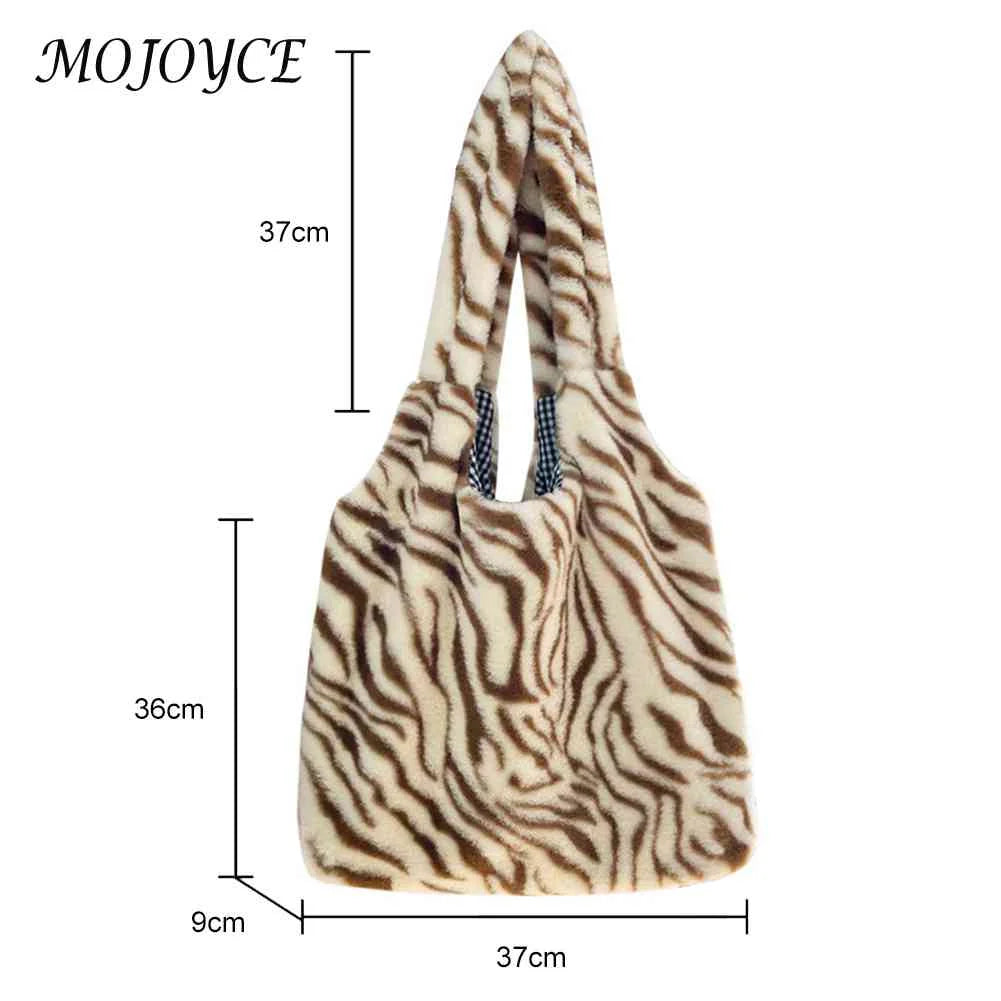 Leopard Cow Pattern Retro Handheld Shopping Bag Soft Fluffy Large Capacity