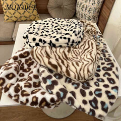 Leopard Cow Pattern Retro Handheld Shopping Bag Soft Fluffy Large Capacity