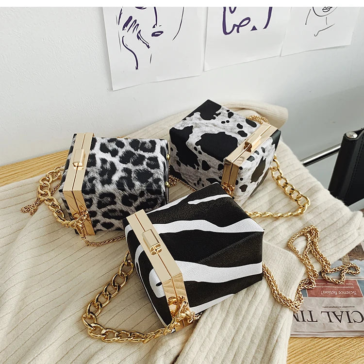 Animal Pattern Mini Box Crossbody Bag for Women