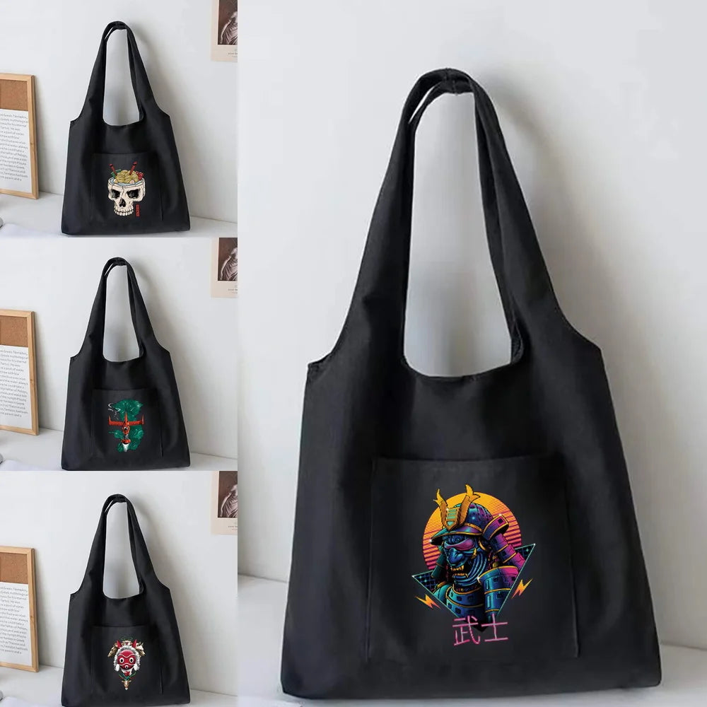 Animated Pattern Canvas Vest Bag Women Tote Bags Travel Shoulder Bag