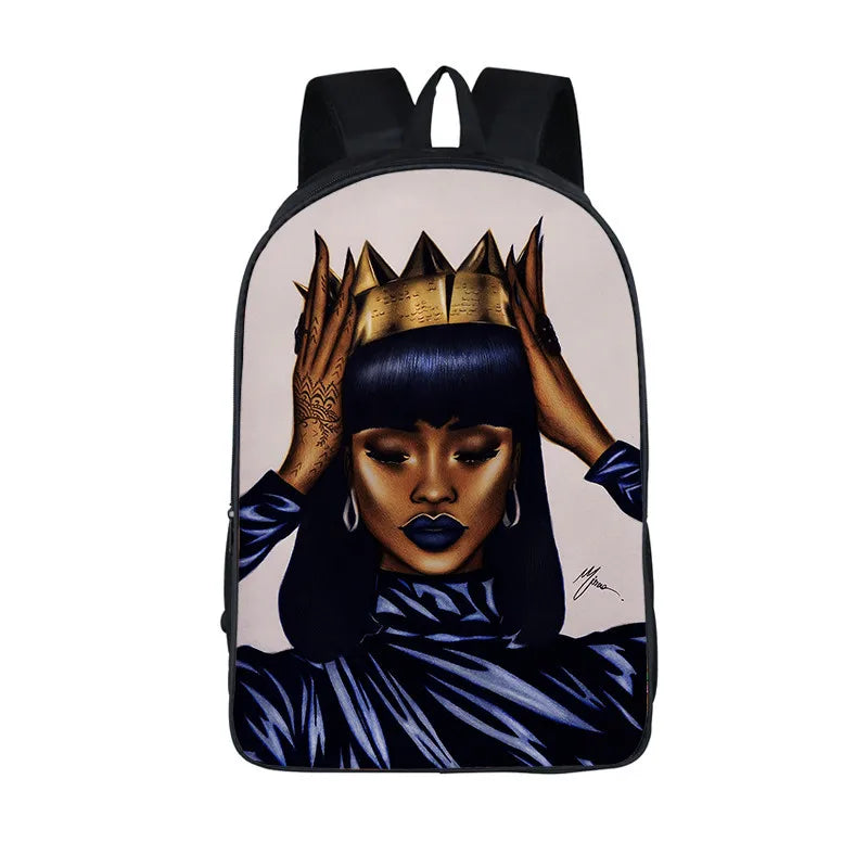 Anime Backpack Student Afro Lady Print Cartoon Shoulder Backbags Men Women