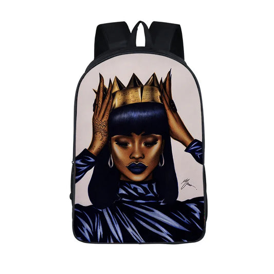 Anime Backpack Student Afro Lady Print Cartoon Shoulder Backbags Men Women