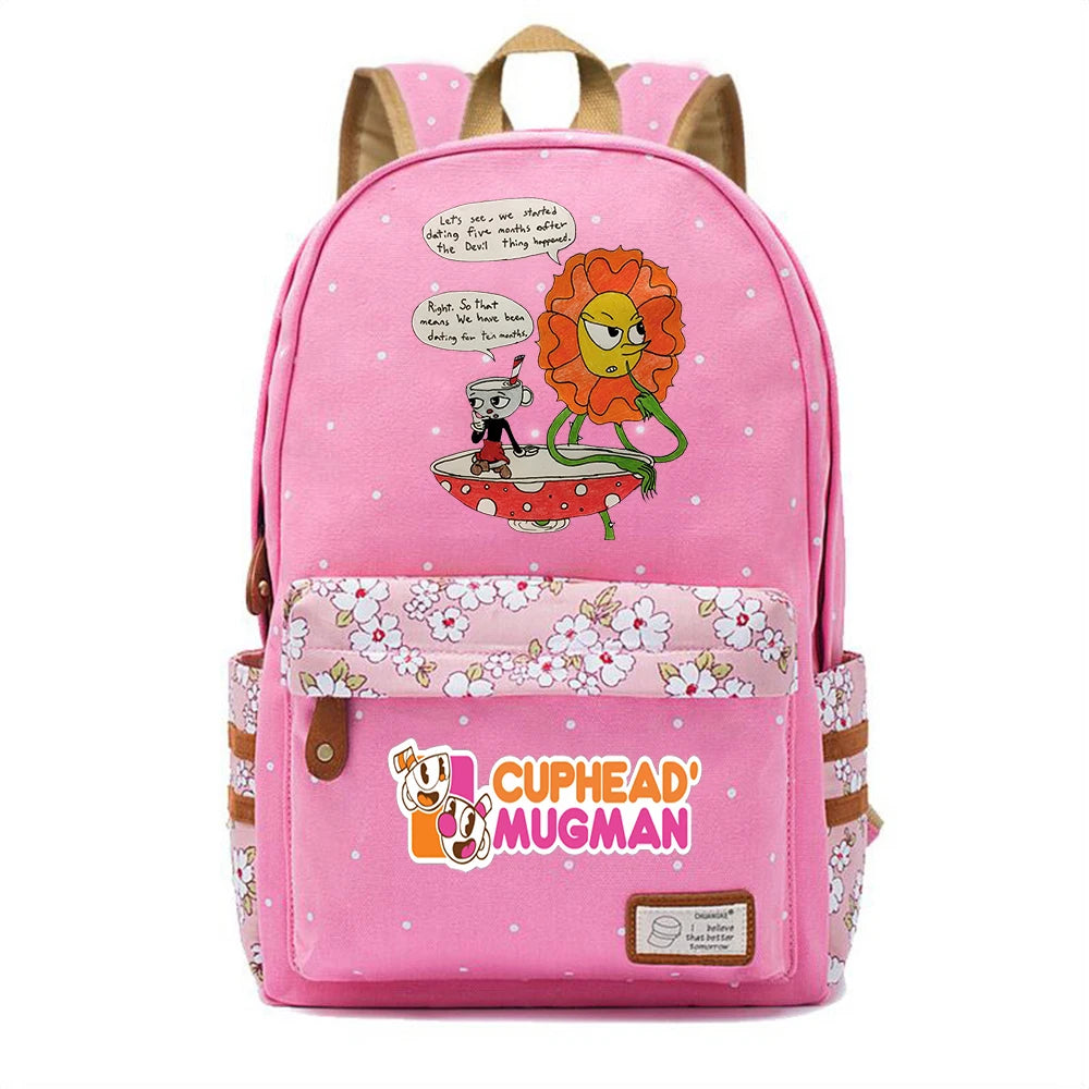 Anime Cuphead Canvas Knapsack Student Cartoon Schoolbag Teenger Zipper Backpack