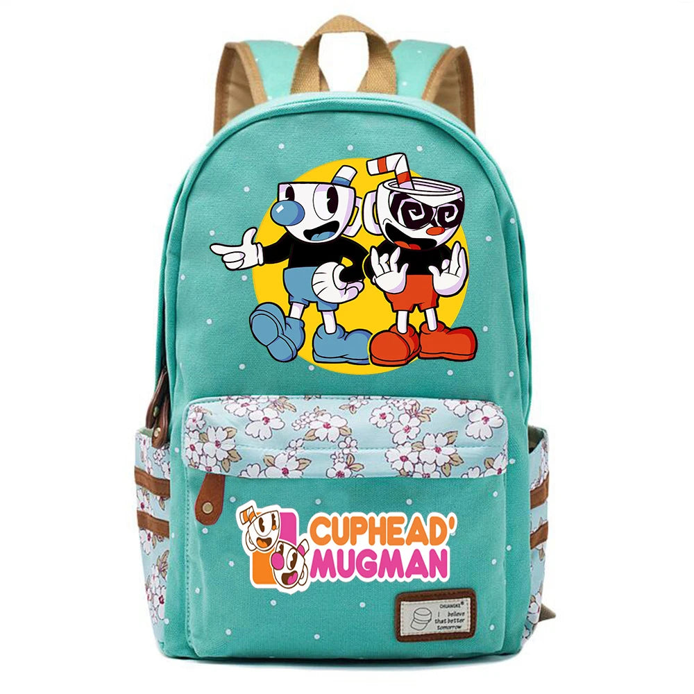 Anime Cuphead Zipper Print Backpack Student Casual Schoolbag