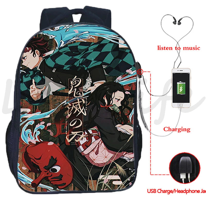 Demon Slayer USB Backpack Kamado Tanjirou Nezuko School Bag
