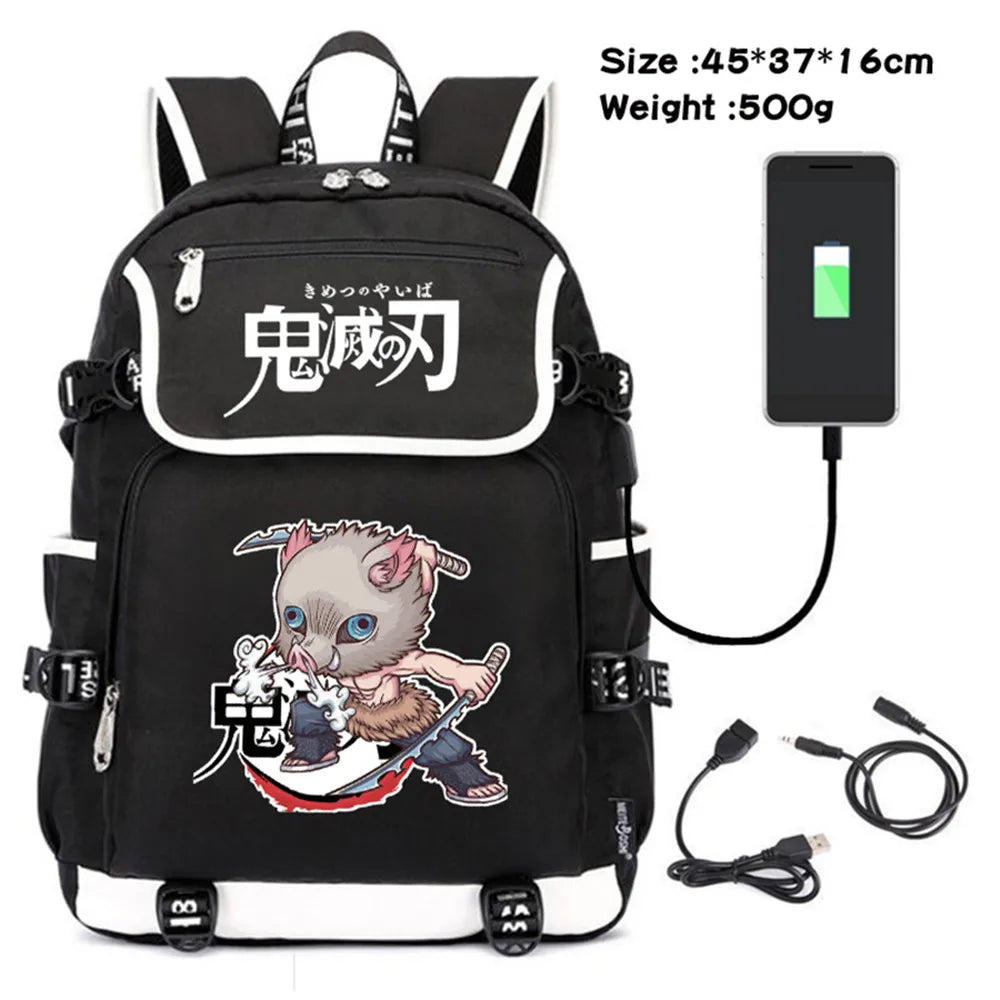 Demon Slayer Canvas Backpack USB Charging Teenagers Travel Laptop Bag