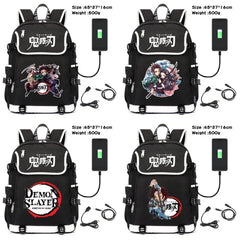 Demon Slayer Canvas Backpack USB Charging Teenagers Travel Laptop Bag