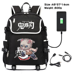 Demon Slayer Canvas Backpack USB Charging Teenagers Travel Laptop Bag