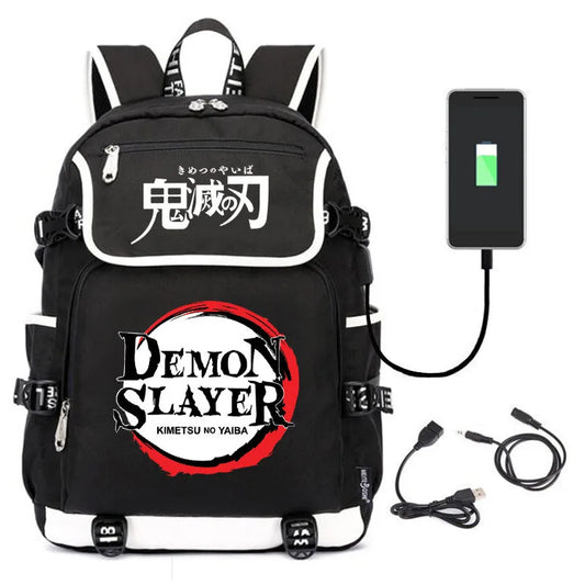 Demon Slayer Kamado Nezuko USB Backpack Bag School Bags Cosplay Men Student