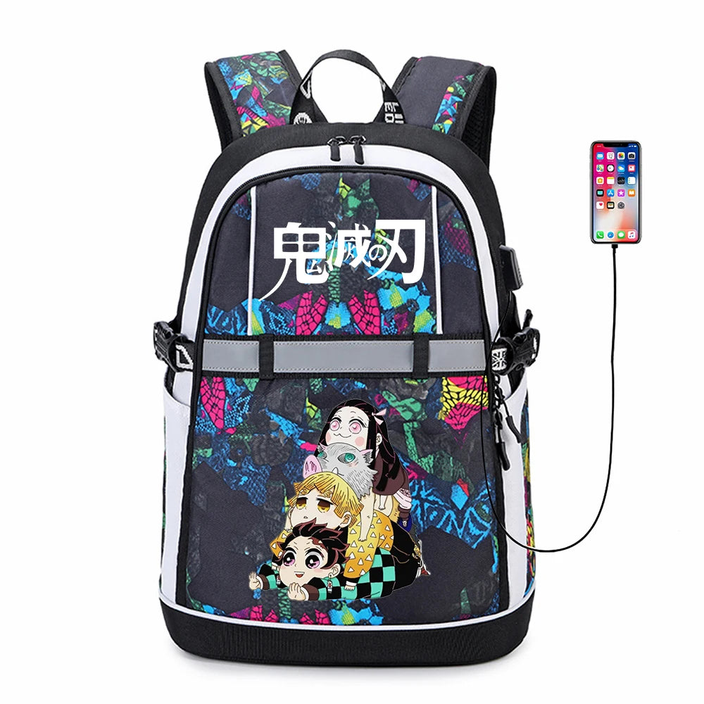 Anime Demon Slayer USB Backpack Reflective Stripe