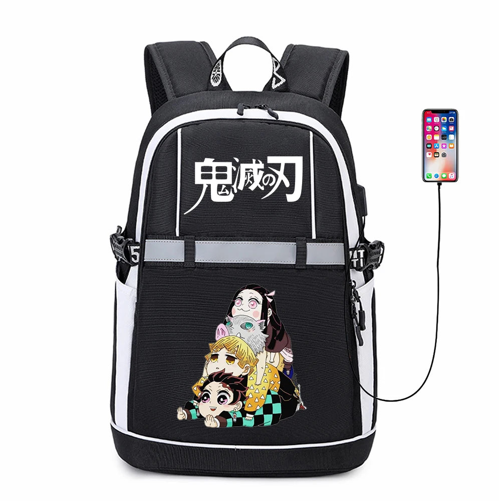 Anime Demon Slayer USB Backpack Reflective Stripe