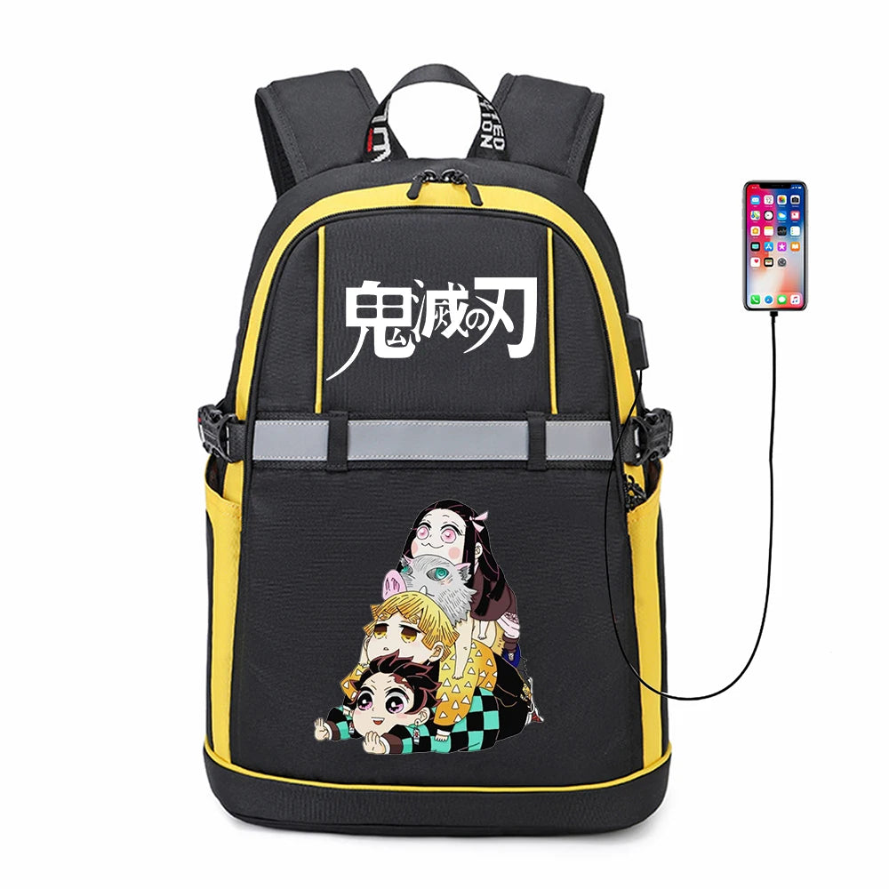 Anime Demon Slayer USB Backpack Reflective Stripe