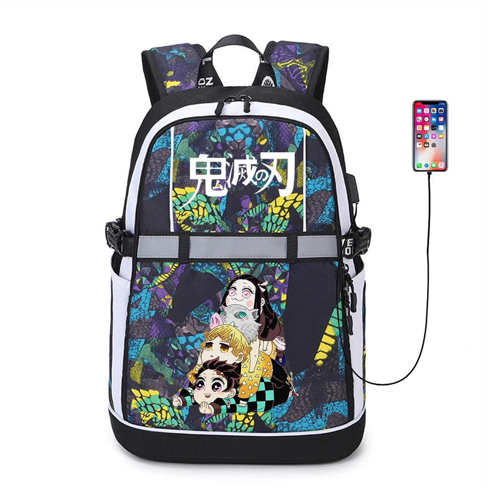 Anime Demon Slayer USB Backpack Reflective Stripe