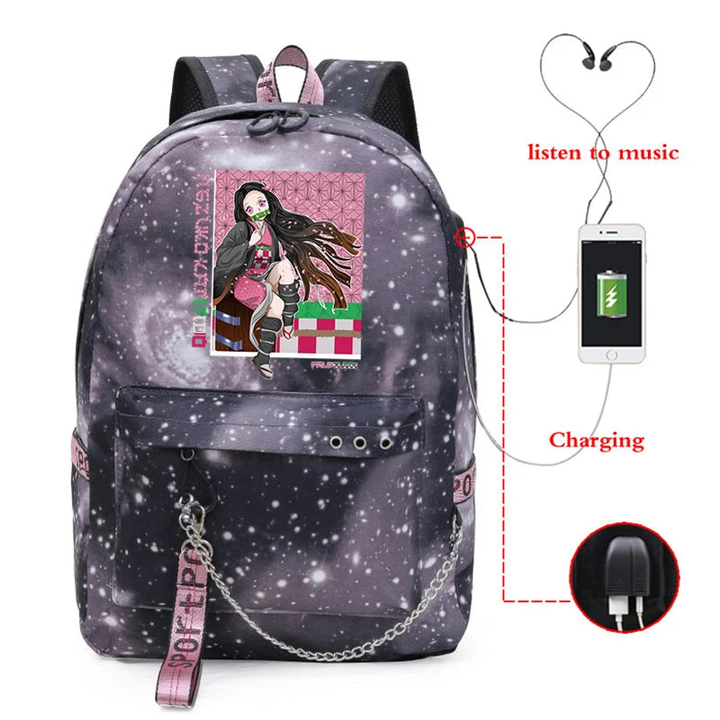Demon Slayer Backpack Kpop Style Schoolbag for Girls