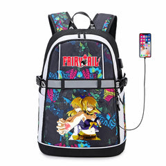 Anime FAIRY TAIL Oxford USB Backpack Reflective Stripe Cartoon Teenger Bookbag