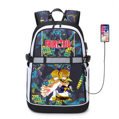 Anime FAIRY TAIL Oxford USB Backpack Reflective Stripe Cartoon Teenger Bookbag