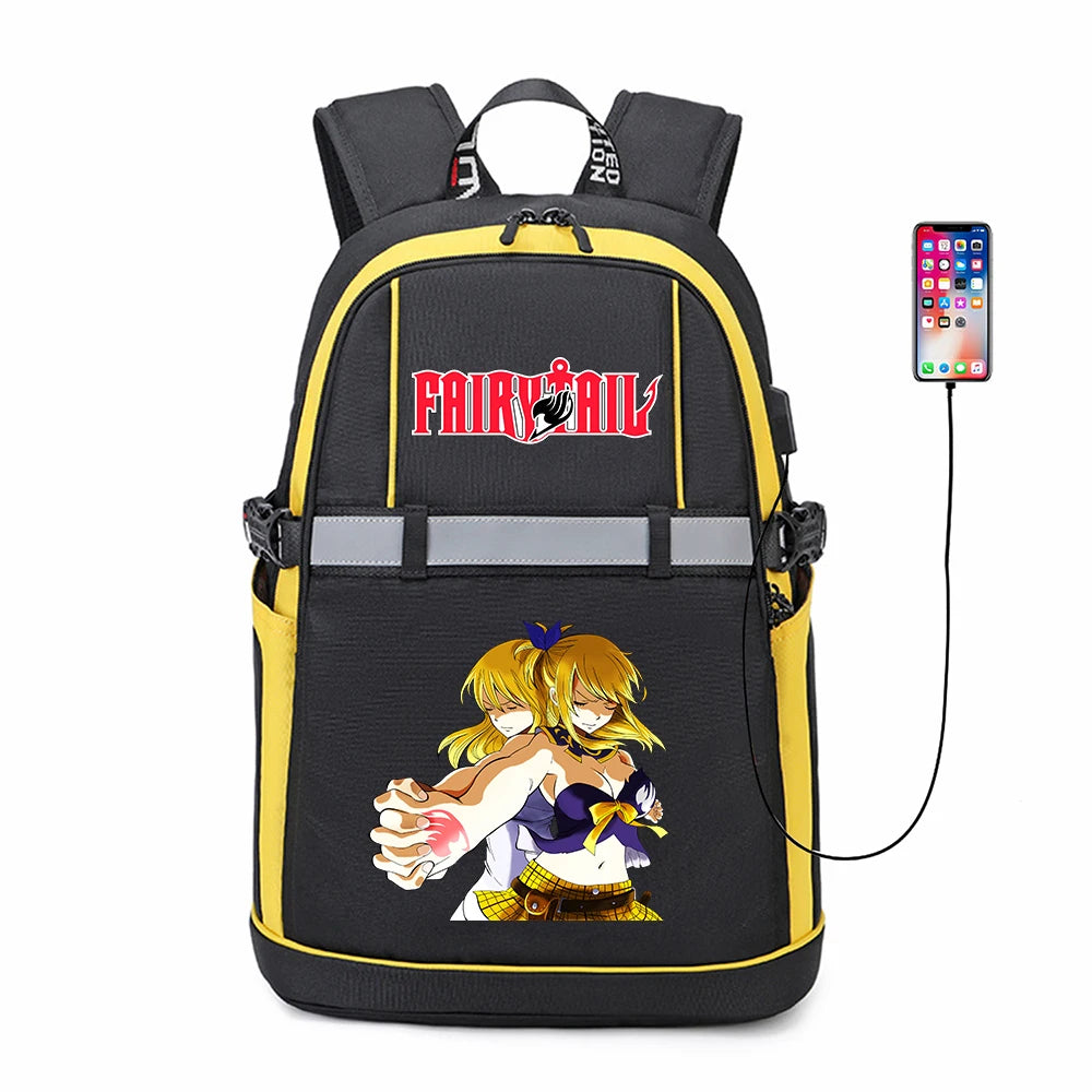 Anime FAIRY TAIL Reflective Stripe Oxford USB Backpack