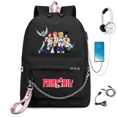 Anime Fairy Tail Backpack USB Charging Headphone Student Schoolbag Travel