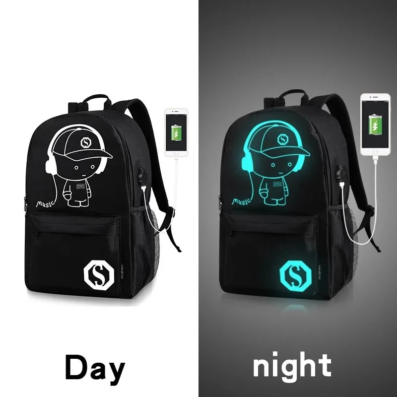 Anime USB Charge School Backpack Music Luminous Schoolbag
