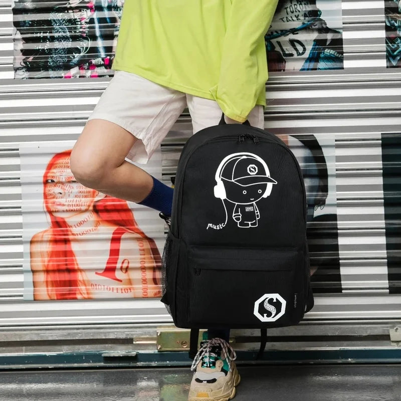 Anime USB Charge School Backpack Music Luminous Schoolbag